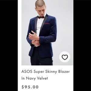 SOLD - ASOS Super Skinny blazer in Navy Velvet